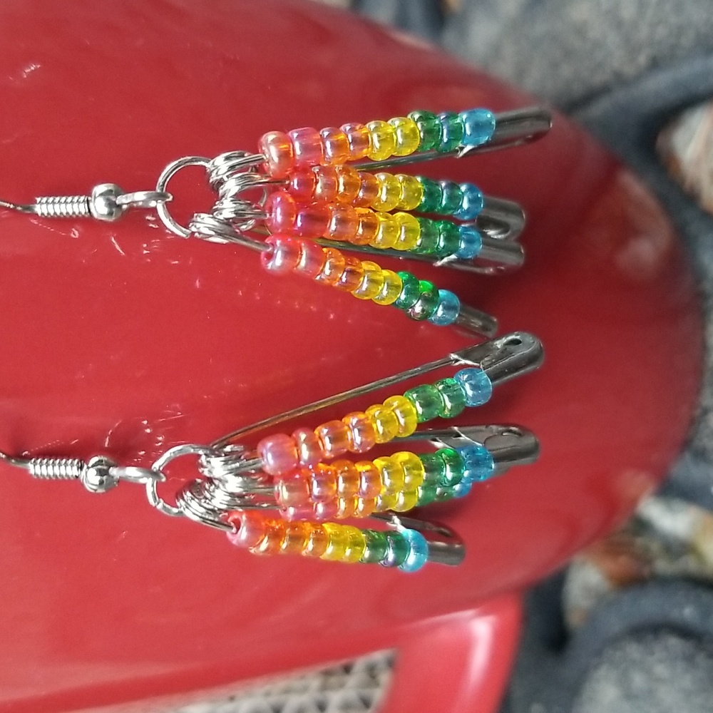 Rainbow Safety Pin Earrings